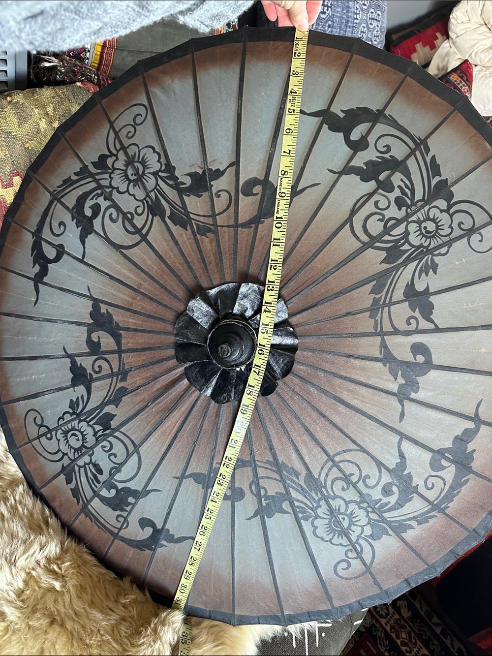 🇲🇲 brown grey black Asian Paper Sun Parasol. Photo shoot/ home decor. Myanmar - Picture 12 of 16